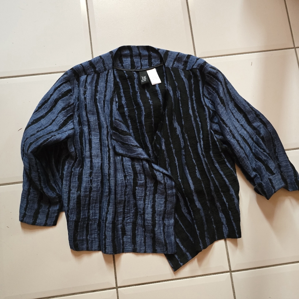 Igor Dobranic Lagenlook Linen Blend Linen Blend Printed Henley Jacket Boxy L